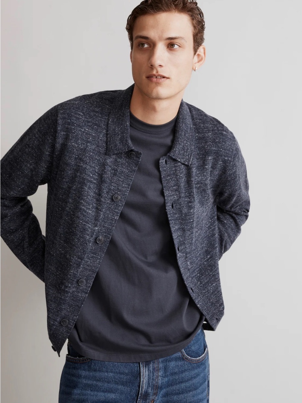Madewell Navy Heather Button-Front Knit Sweater Jacket Mens Medium